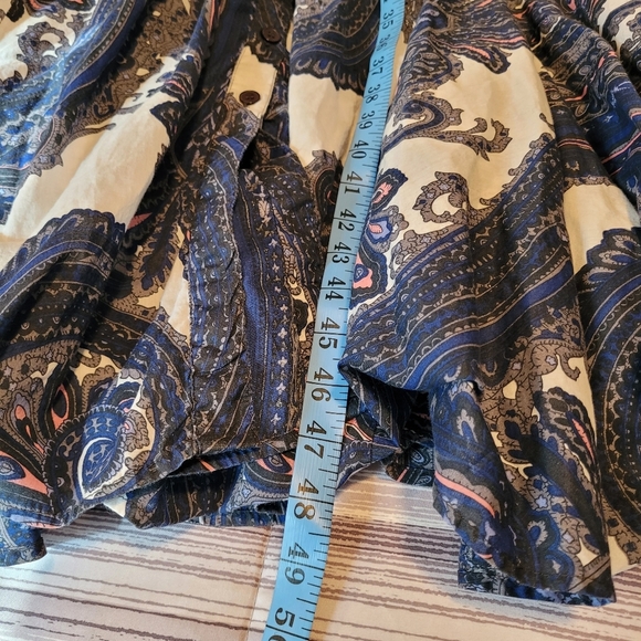 Chelsea & Theodore Wmns 1X Cotton Paisley Blue White Pink Midi Dress Button-up - Picture 13 of 13